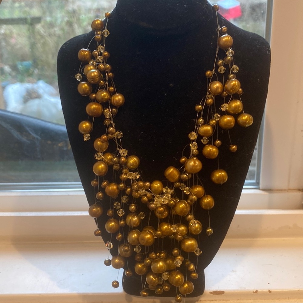 Illusion Gold and Citrine Bead  Costume Necklace.  19”